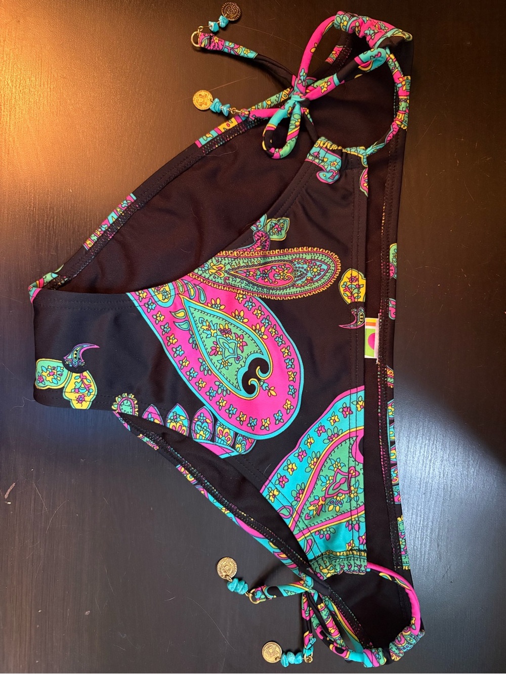 Roxy Black Bikini Bottoms with Pink & Teal Paisley